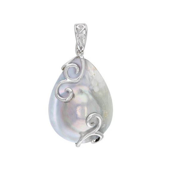 NIB - Freeform Blister Pearl Pendant – 32x26mm Rhodium Over Sterling Silver - Picture 1 of 12